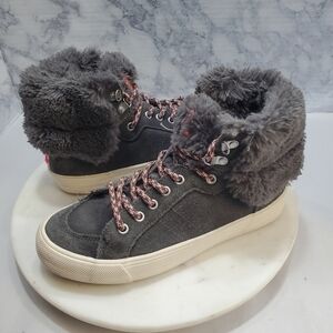 ZaraKids Sneakers Size‎ 35 US 5 Gray Suede Faux Fur High Top